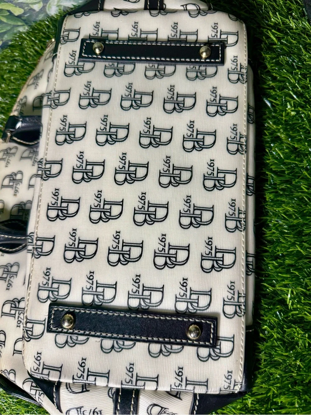 Dooney & Bourke Signature Black White Logo Satchel Handbag Coated Canvas